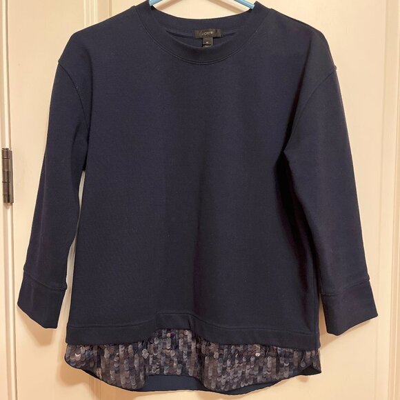 J. Crew Tops - J Crew Navy Blue Cotton Sweatshirt w/ Sequins Women’s Size XS